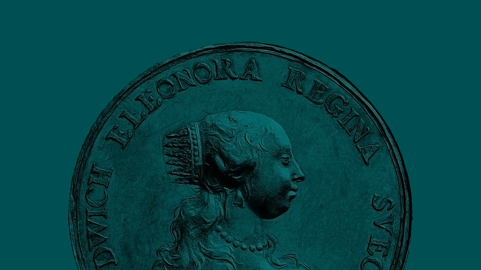 Mynt med kvinnoporträtt, med grönt filter