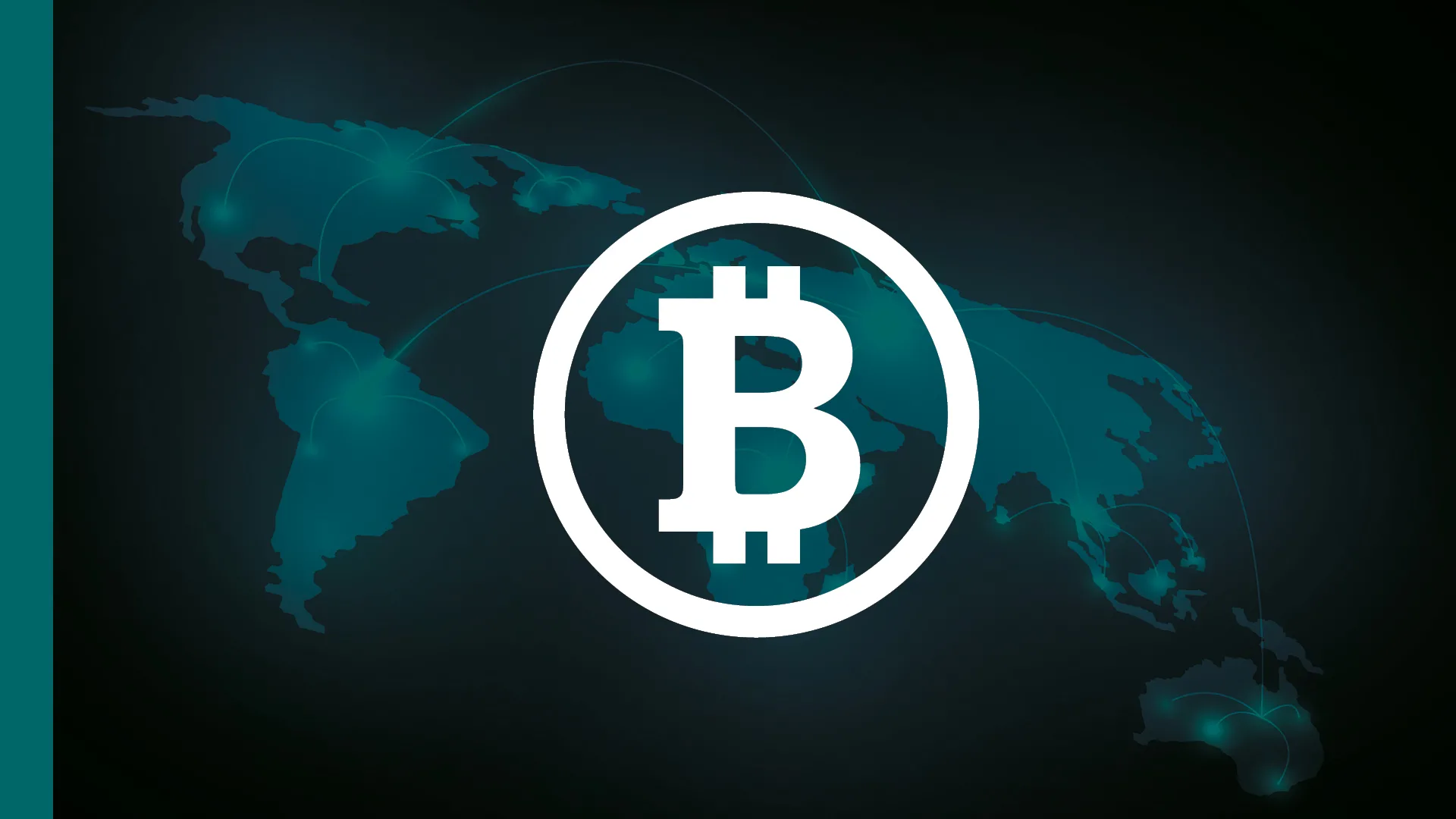 Bitcoinsymbolen på en världskarta