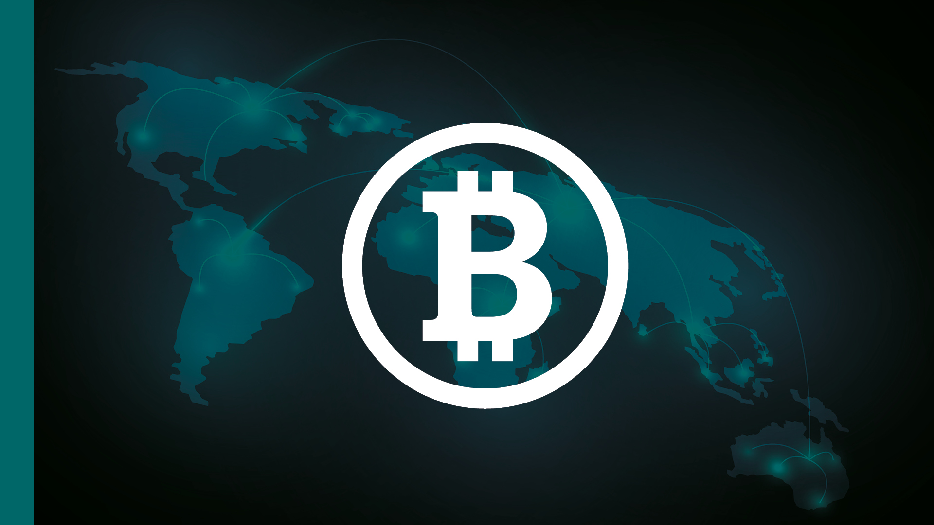 Bitcoinsymbolen på en världskarta