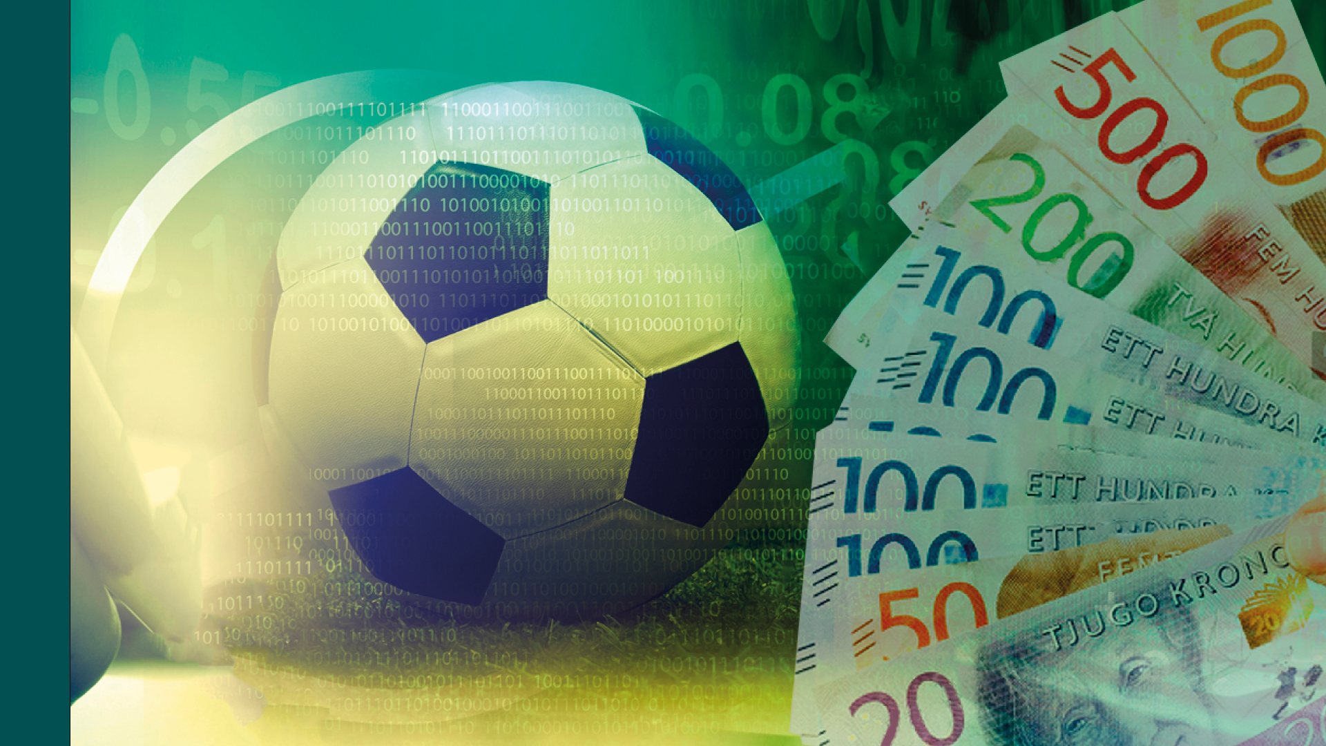 Kollagebild med fotboll och svenska sedlar