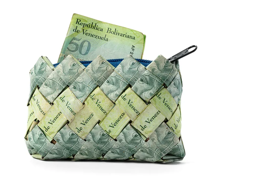 A wallet made of Bolivian banknotes.