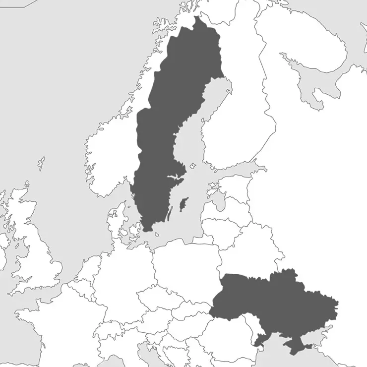 Map showing Sweden and Ukraine