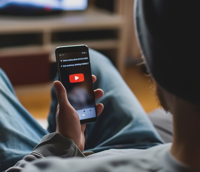 En person kollar på Youtube på sin mobil