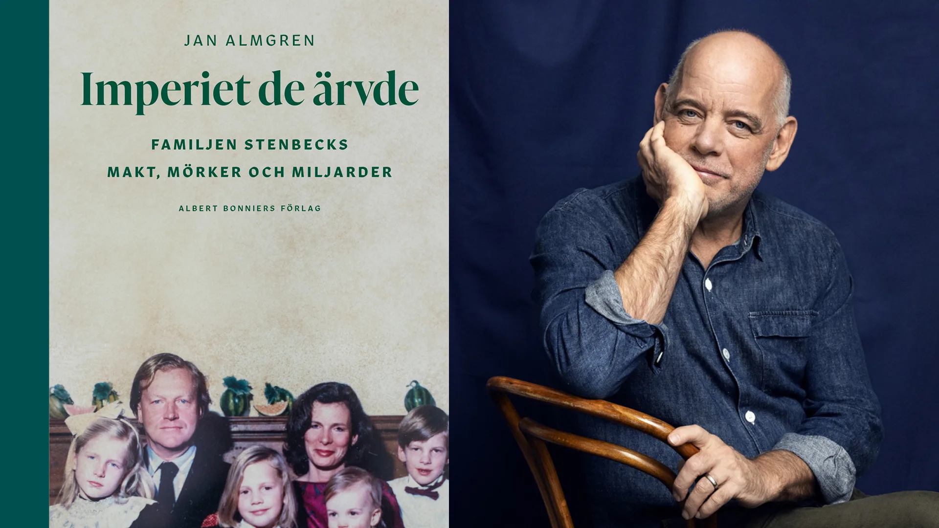 Omslagsbild till boken och porträtt på författaren och journalisten Jan Almgren.