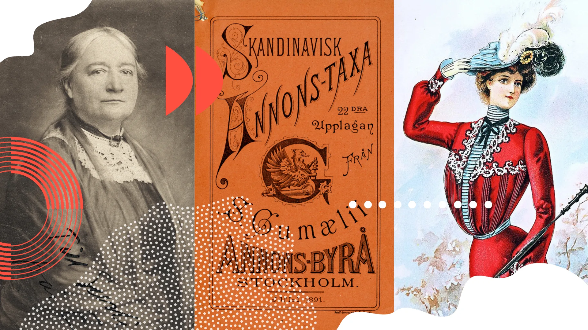 En gammal omslag bredvid två modellillustrationer