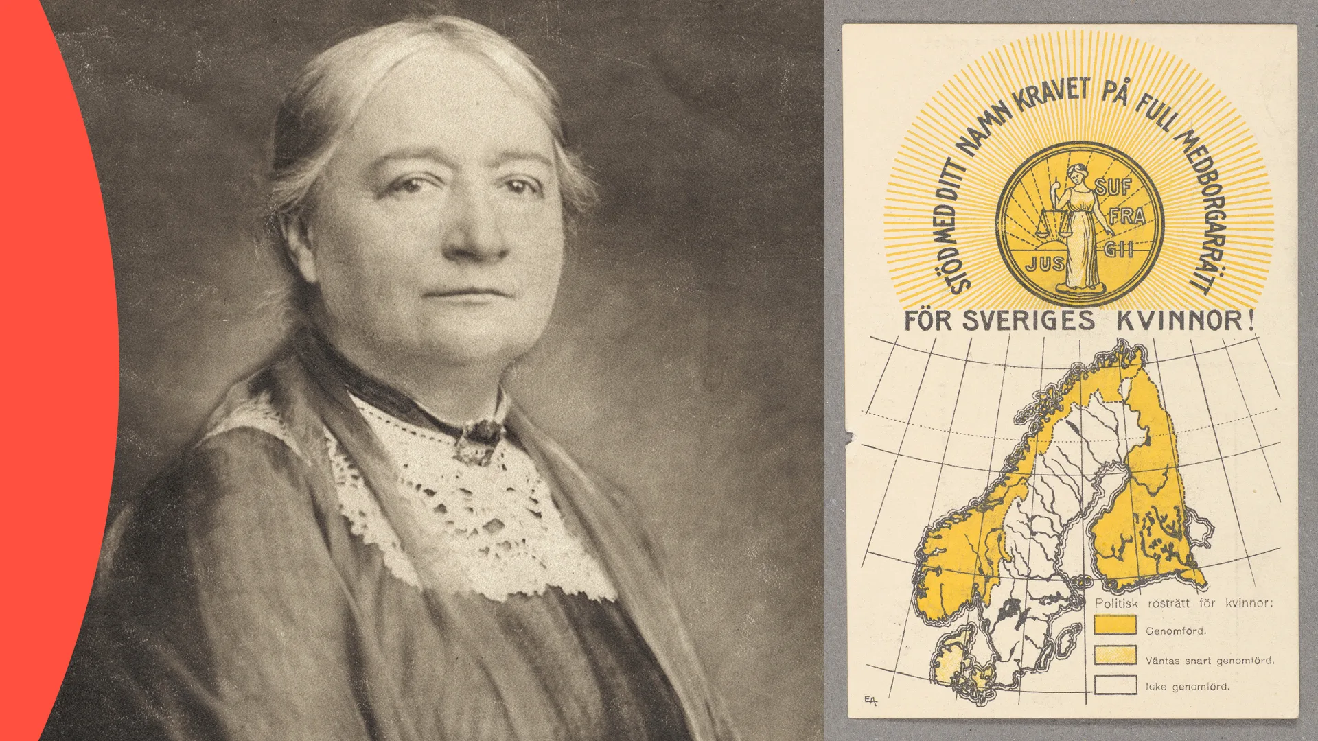 Svartvit fotografi av kvinna och reklamblad