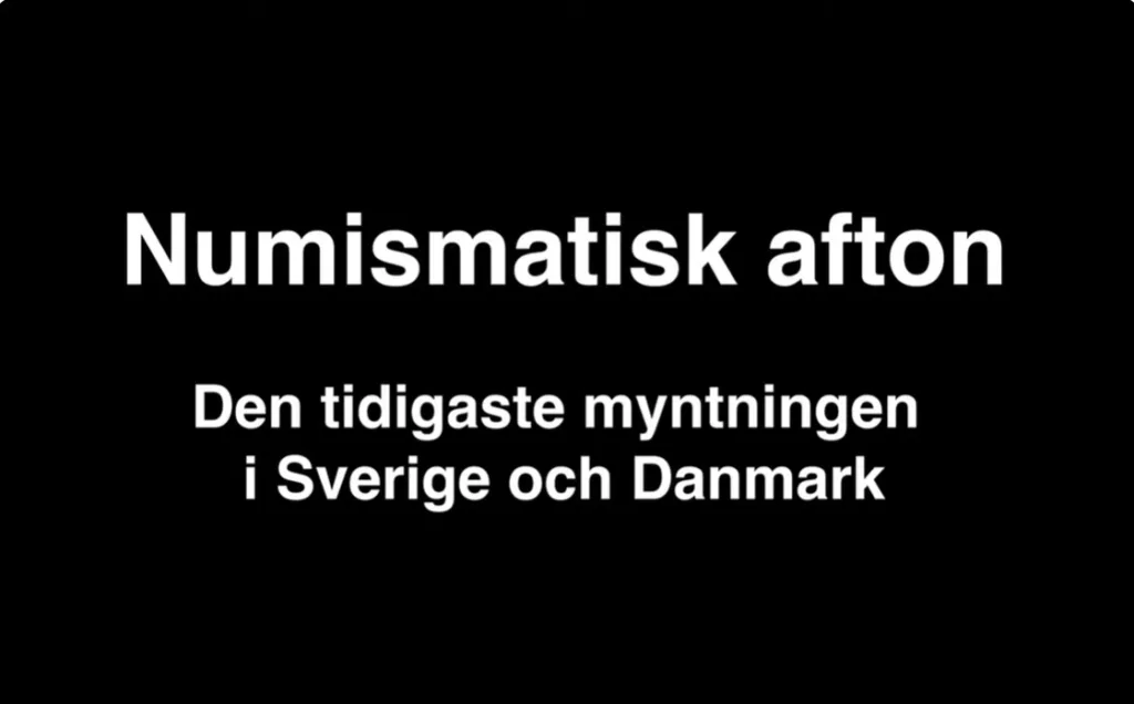 Textplatta där det står Numismatisk afton